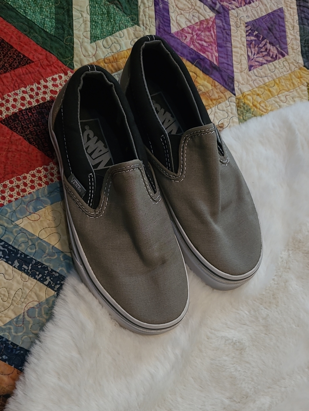 Van's Gray & Black Slip On Shoes Ladies 5